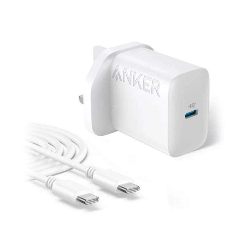 Anker Charger 20W with USB-C Cable - White - شاحن